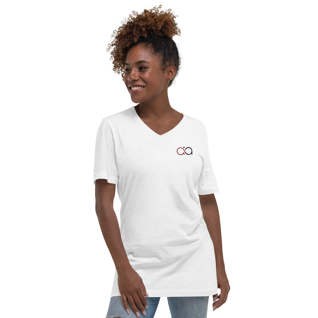Embroidery Trademark Unisex Short Sleeve V-Neck T-Shirt